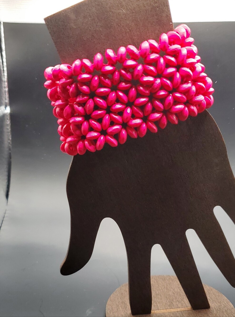 Bold Fuscia Wide Woven Stretchy Bracelet New